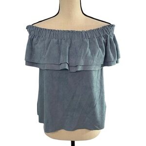 Young Fabulous & Broke Blue Gray Suede Feel Off Shoulder Top Size XS